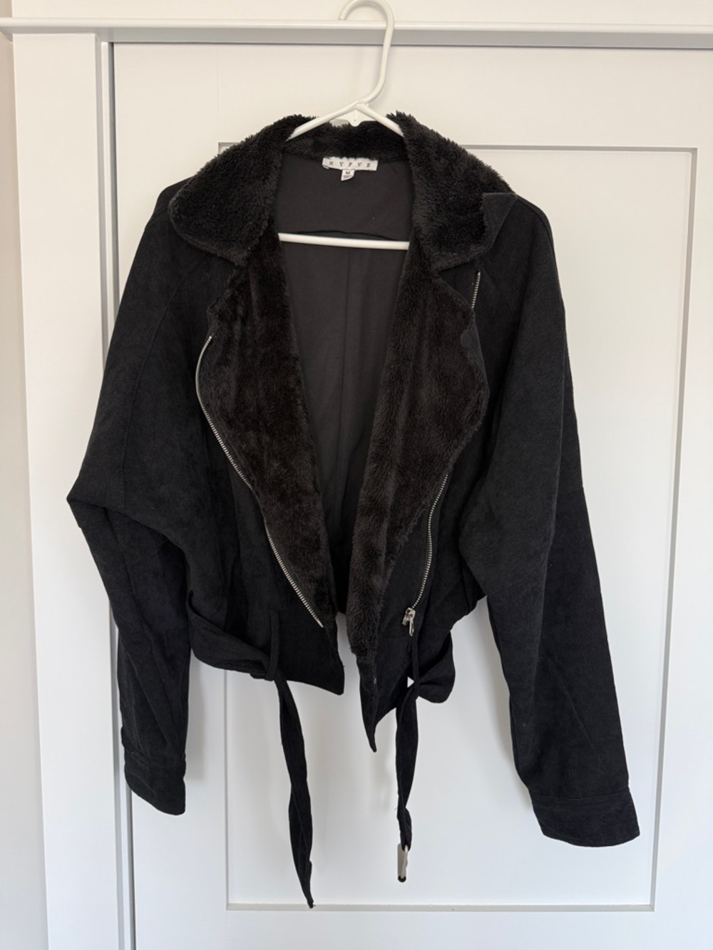 Black corduroy  Shearling Moto Jacket - Women